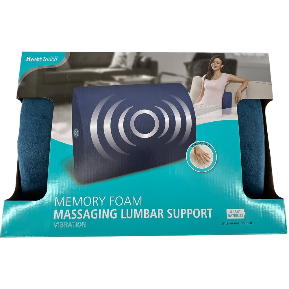 Health Touch Massaging Memory Foam Lumbar Support Pillow Blue Vibration Feature